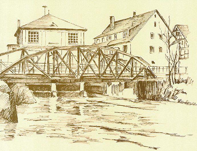 Lomersheim - Enzbrücke mit E-Werk und Bäckerei Mauch